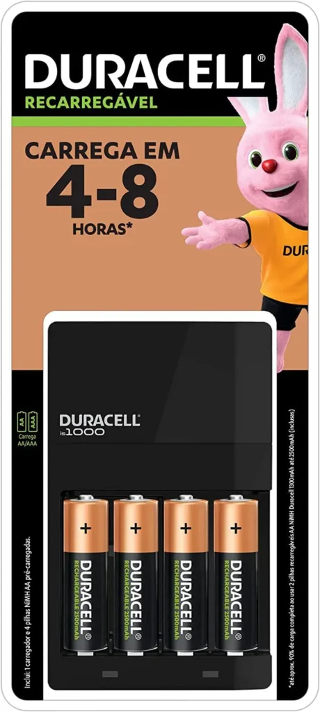 Pilhas Recarregáveis Duracell 4 AA + Carregador AA/AAA